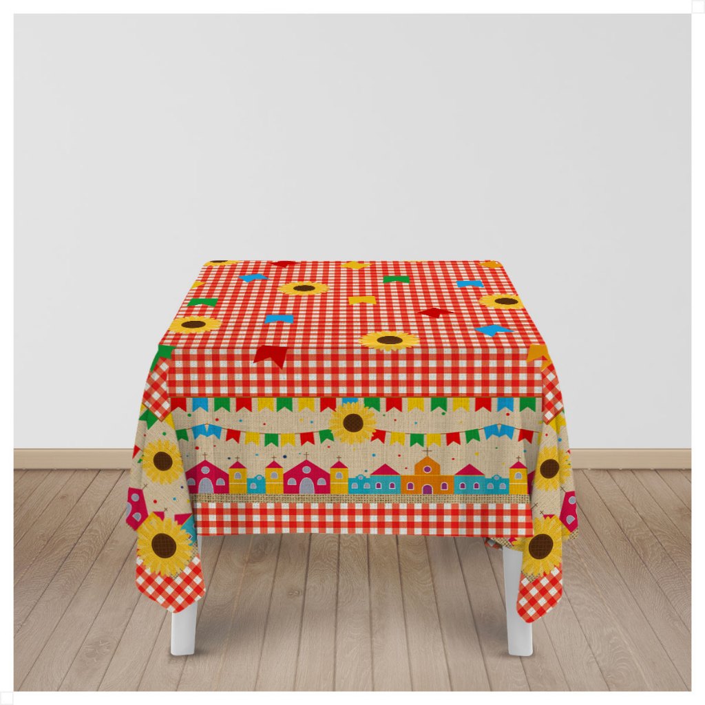 Toalha de Mesa Quadrada Junina Xadrez 1,50x1,50 Oxford Tecido – TDM-114