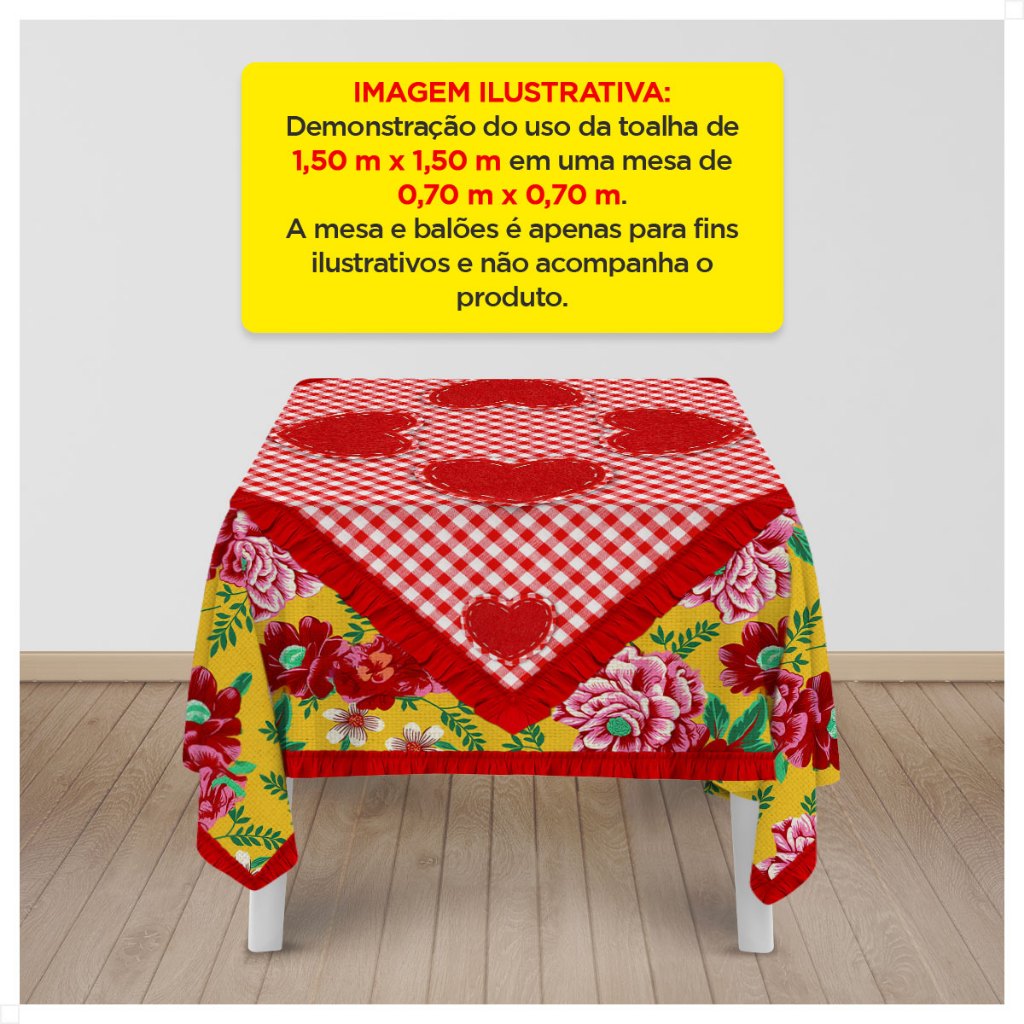 Detalhes do Toalha de Mesa Quadrada Festa Junina 150x150cm Tecido Estampado Decoração Junina Chita – TDM-117