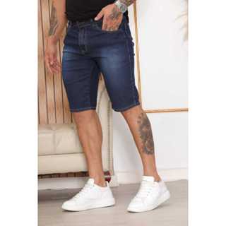 Bermuda masculina jeans escura Premium com lycra 2930 em Oferta na Shopee