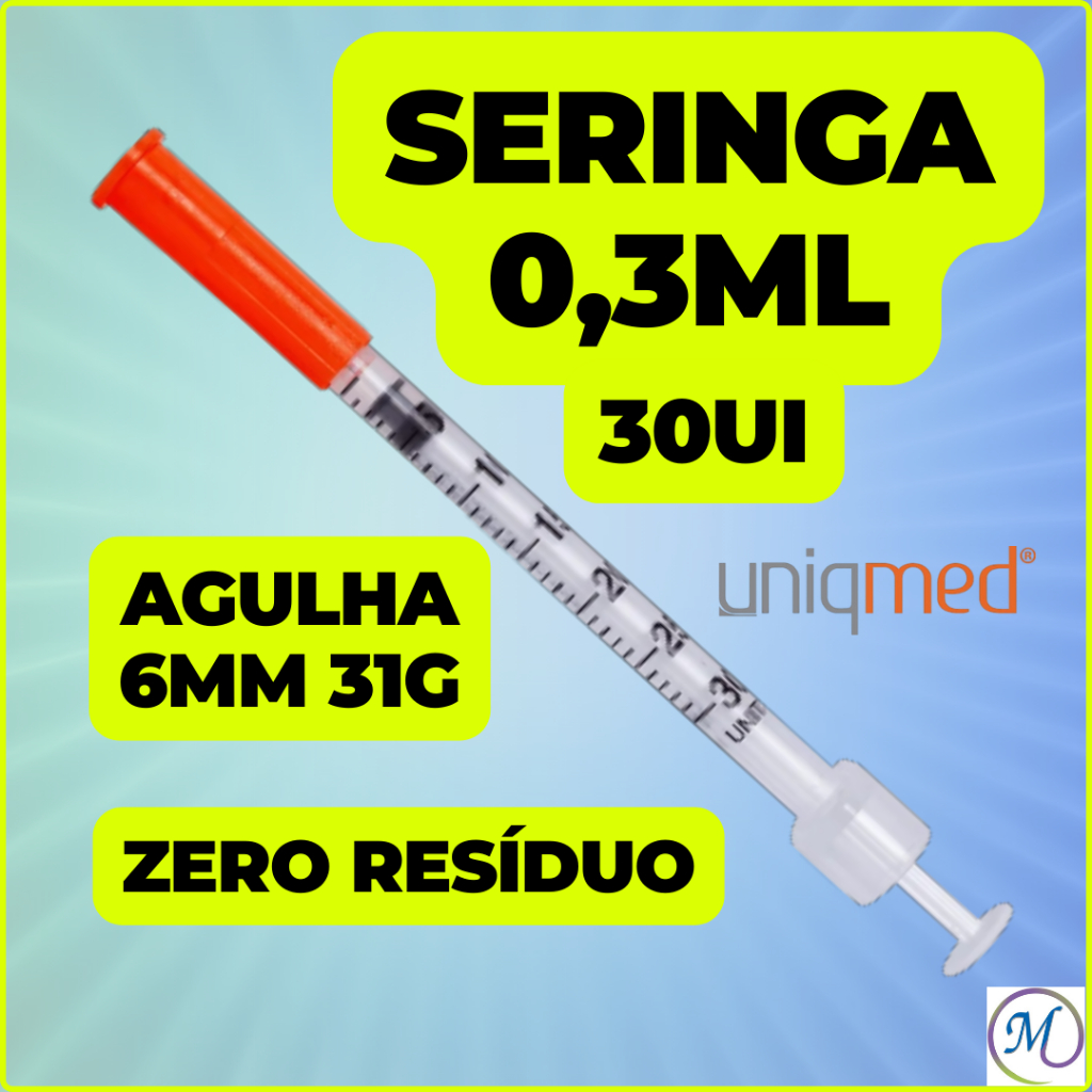 Seringa 0,3ML agulha 6mm 31G - c/ 50 - Toxina Botox, Insulina, Hormônio etc. Uniqmed -  0,3ML (30ui)