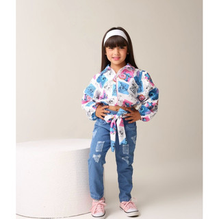Conjunto Stich Blusa Manga Longa com zíper e calça Jeans 4 ao 10