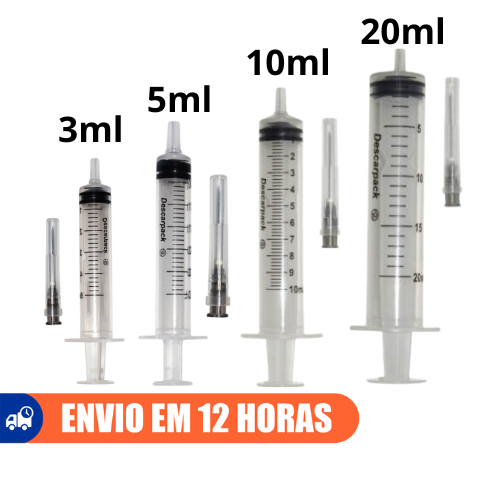 Seringa 3ml 5ml 10ml 20ml Com Agulha 25X0,7cm 100un Descarpack