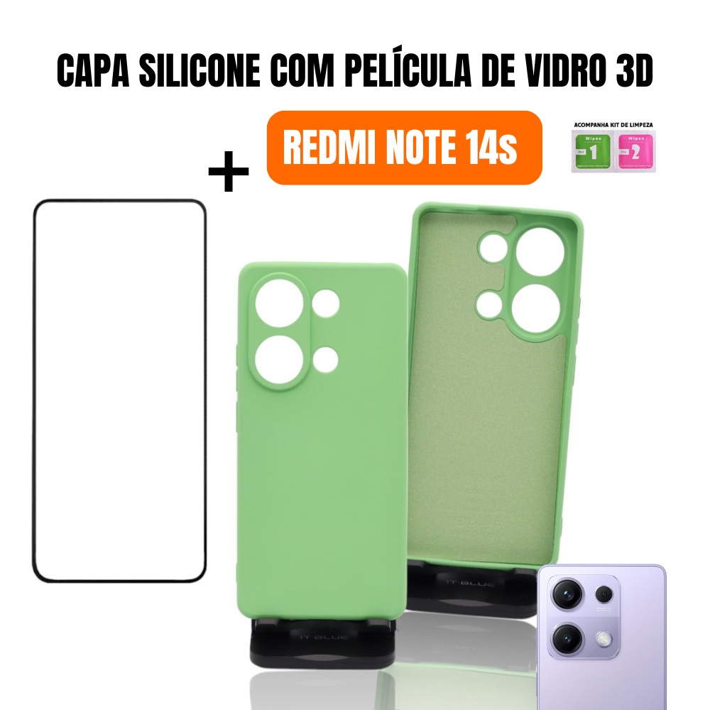 Capa Silicone Proteção de Câmera Para Redmi Note 14S Com Película de Vidro 3D