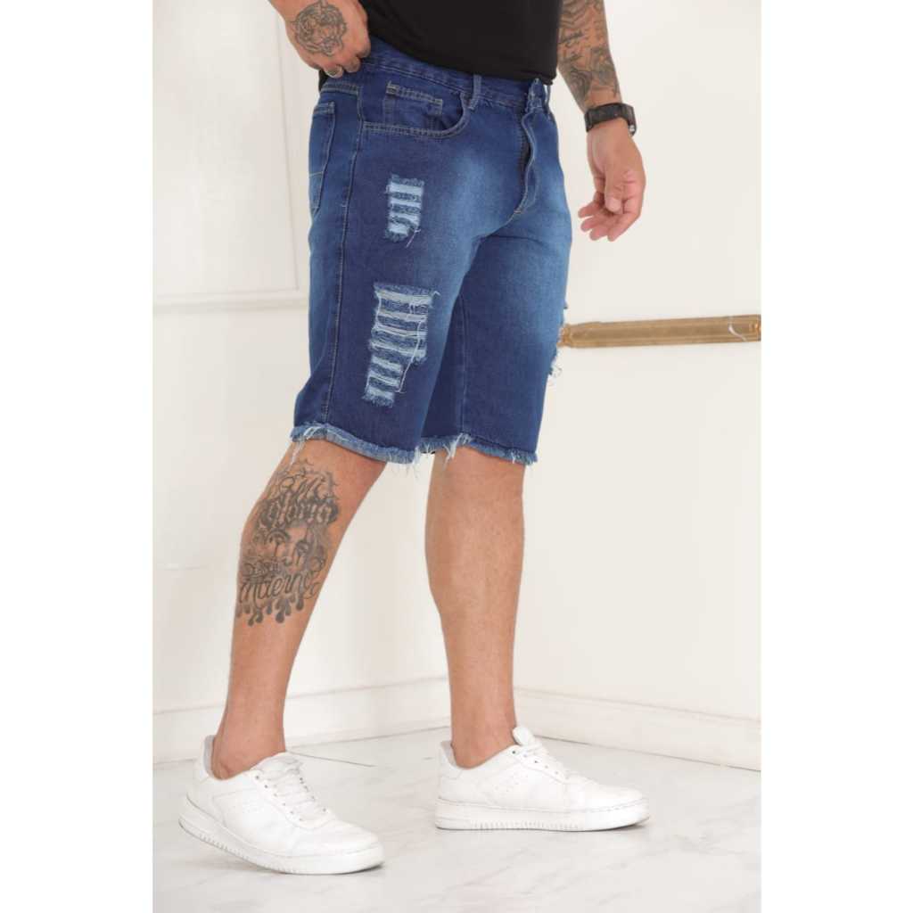 Bermuda Jeans Masculina Rasgada Desfiada Destroyd Premium Estilo Moderno em Oferta na Shopee