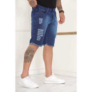 Bermuda Jeans Masculina Rasgada Desfiada Destroyd Premium Estilo Moderno em Oferta na Shopee