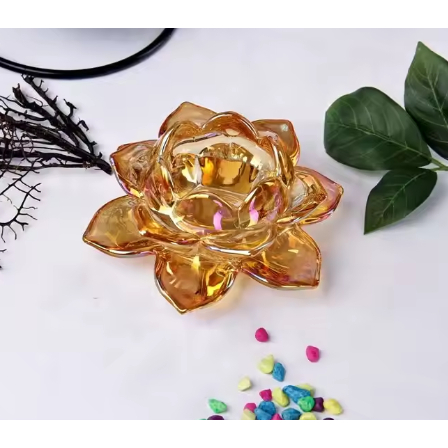 Castiçal Ambar + Vela Porta Vela Flor De Lotus Vidro Enfeite Natal Decoração Mesa Posta Casamento