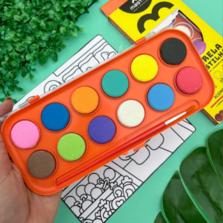 Aquarela em Pastilha 12 Cores - Master  Pincel Incluso) | Pintura Artístico Artesanato Aquarelável em Oferta na Shopee