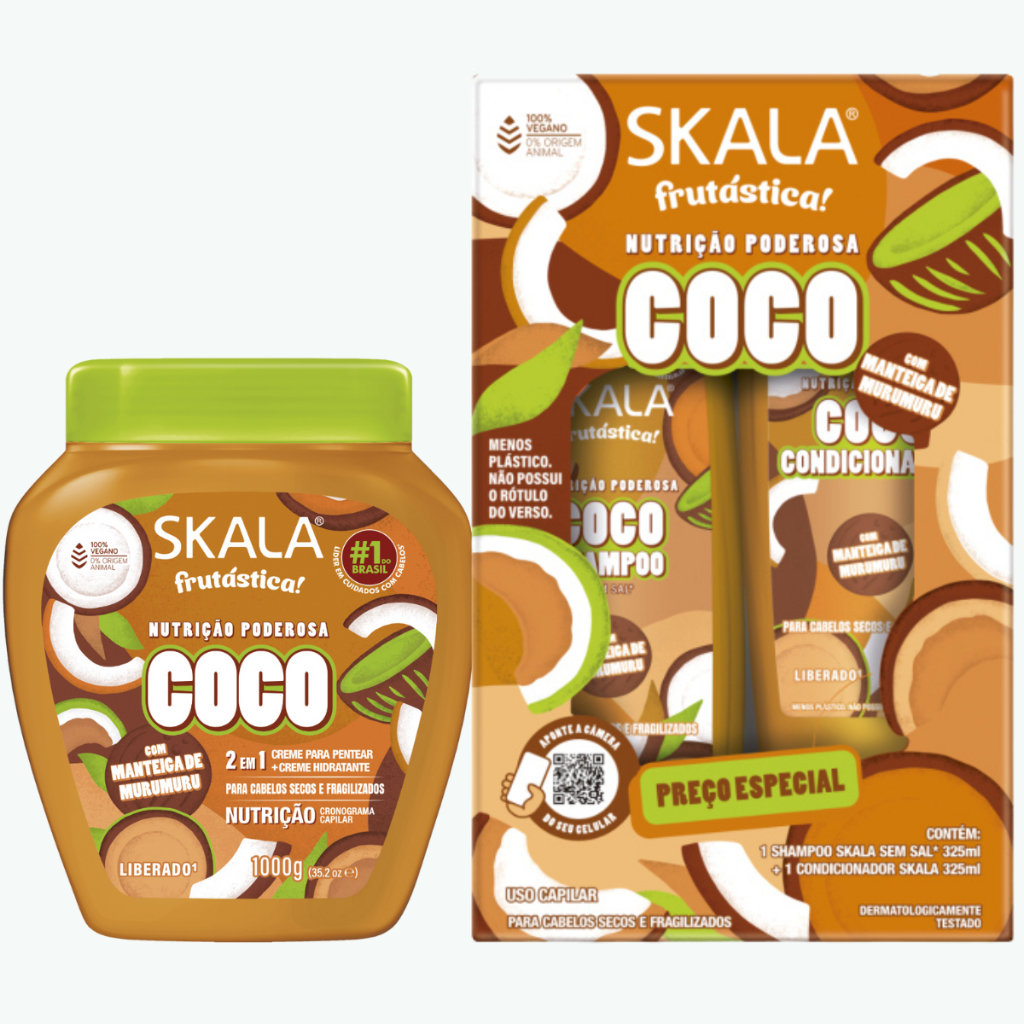KIT Skala Frustástica Nutrição Poderosa Coco Shampoo + Condicionador + Creme para Pentear 2 em 1