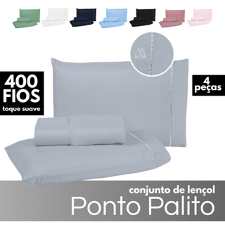 Kit Lençol 04 Peças Micropercal 400 Fios Ponto Palito na Fronha em Oferta na Shopee