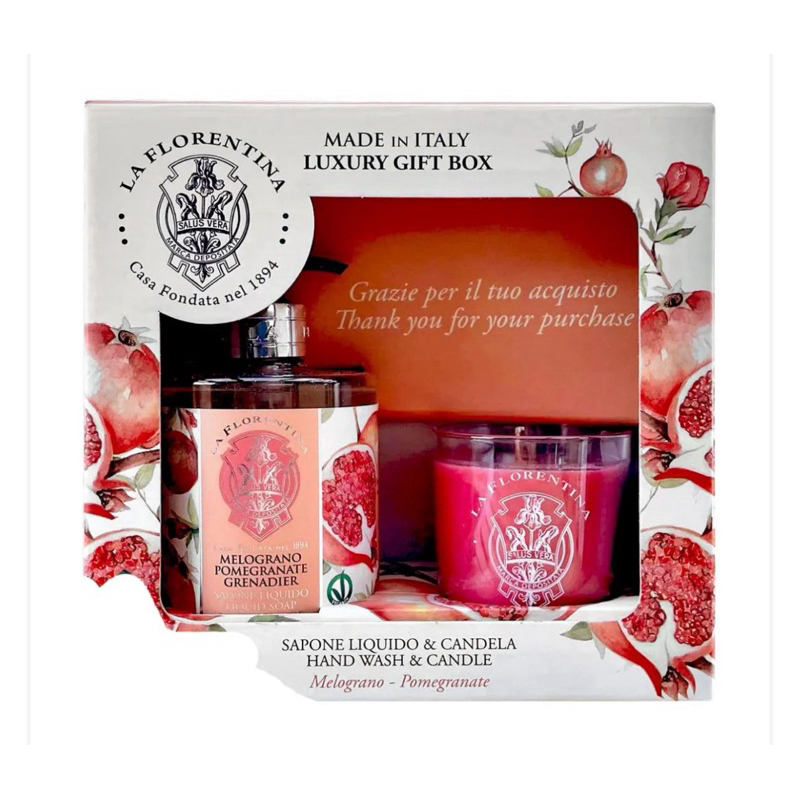 Kit La Florentina Sabonete Líquido 500ml com Vela Aromatizante 135g Pomegranate Romã