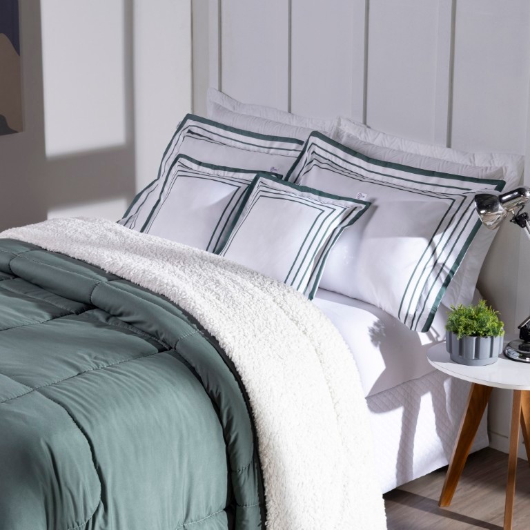 Kit Jogo de Cama Inverno Luxo Coberdrom E Fronha Moderno Estampado Aveludado 600 Fios Impo...