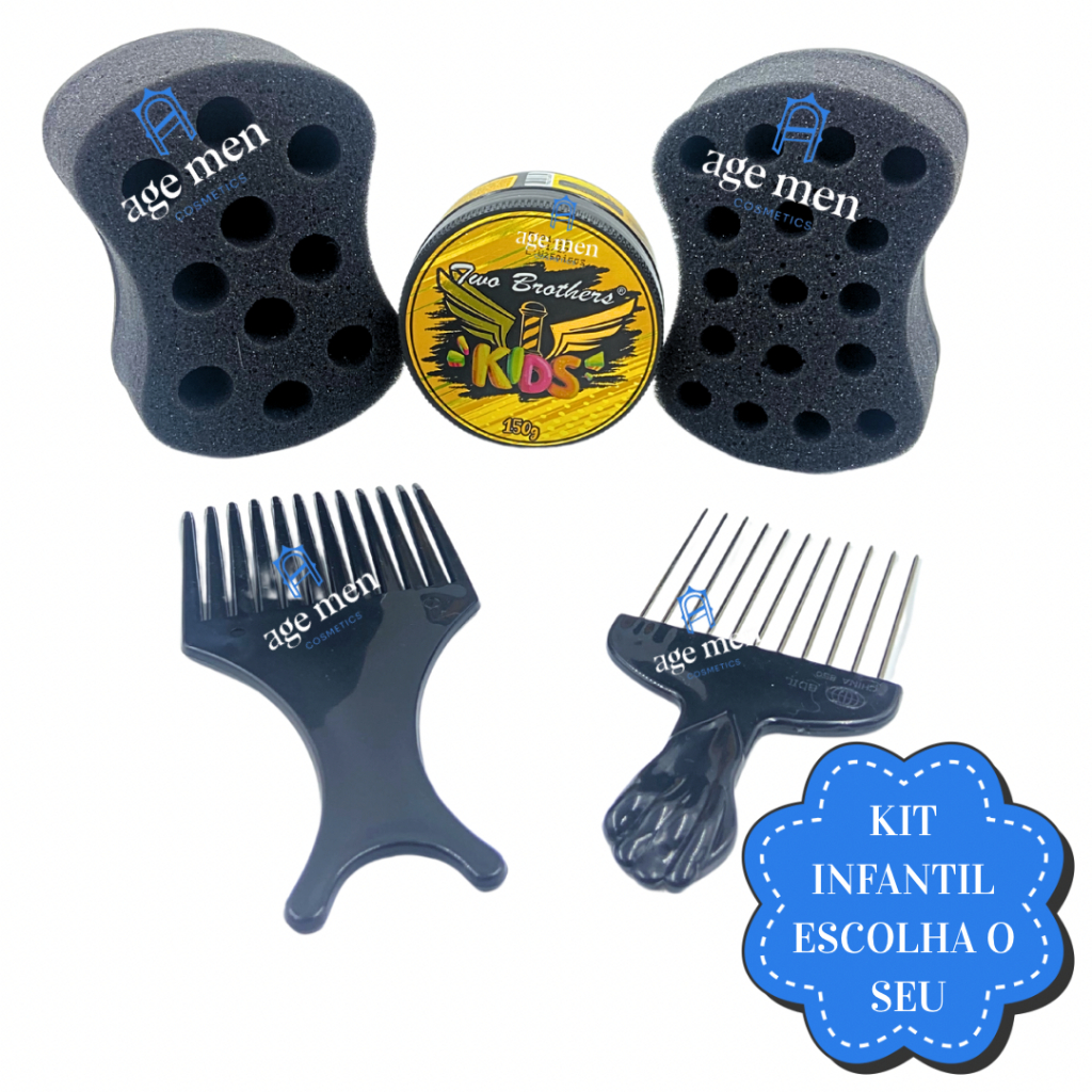 Kit Infantil Esponja Nudred Mini + Pasta Cera Kids Two Brothers + Pente Garfo