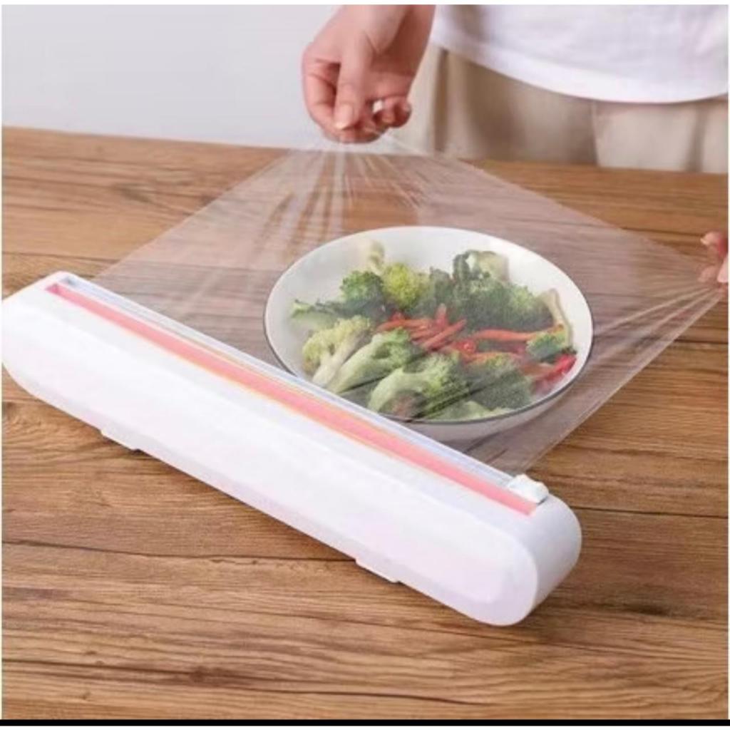 Cortador De Plástico Filme Suporte Ajustável Dispenser Plástico Filme Descartável Ventosa Aderente Selador Cozinha