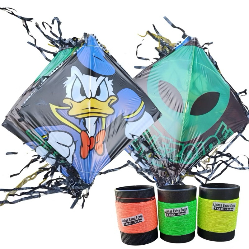 pipa raia flechinha  kit com 10 unidades + 10 rabiola + 3 potes com linha de 100 jds