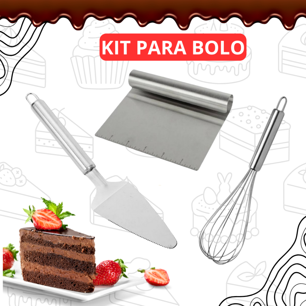 KIT PARA BOLO - FUE - ESPÁTULA DE BOLO -  ESPÁTULA COM CABO TUBULAR DE INOX - ALTA QUILIDA...