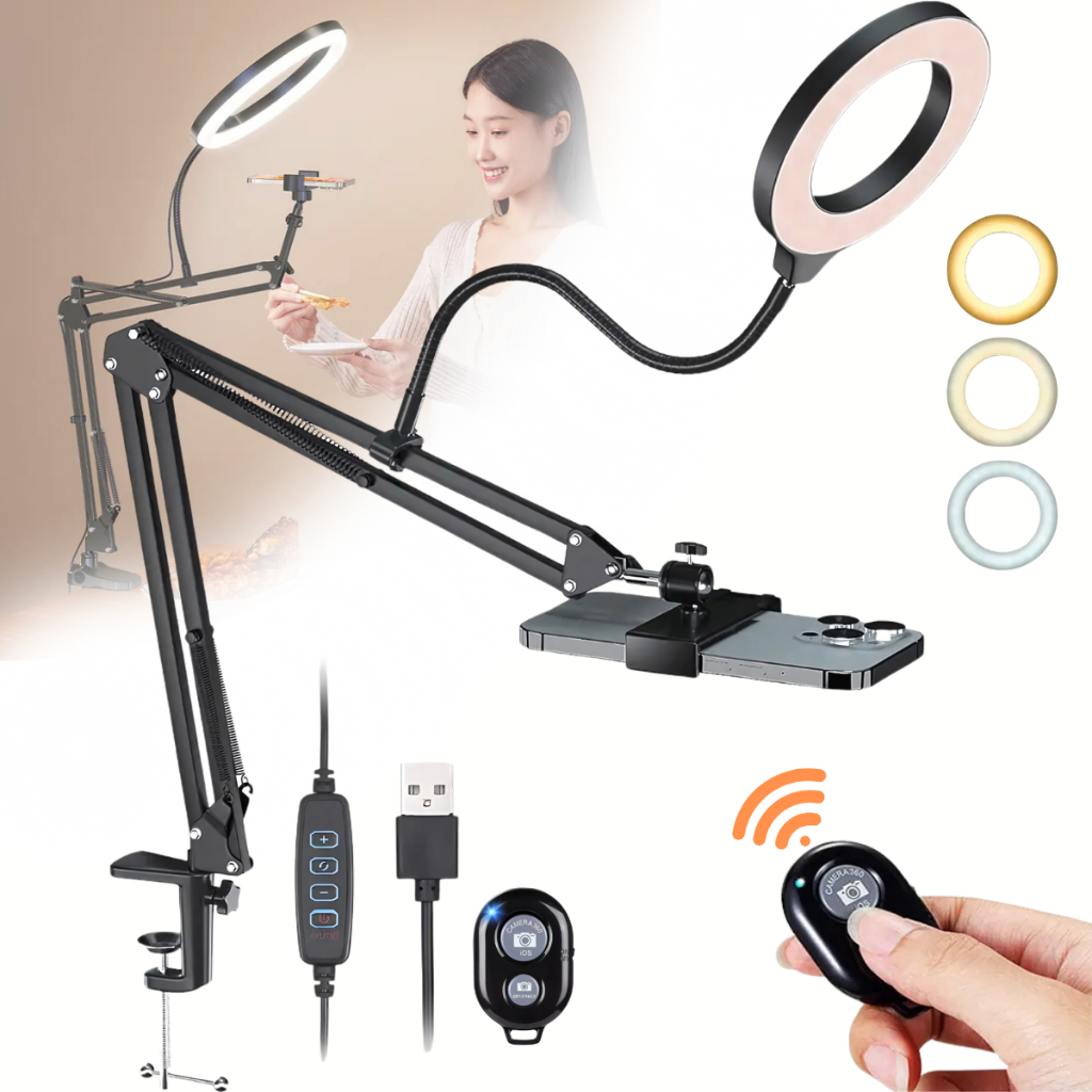 Iluminador Ring Light Suporte Articulado Celular Mesa Foto
