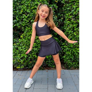 Conjunto de Treino Short Saia e Top Infantil Fitness Crianças Meninas em Oferta na Shopee