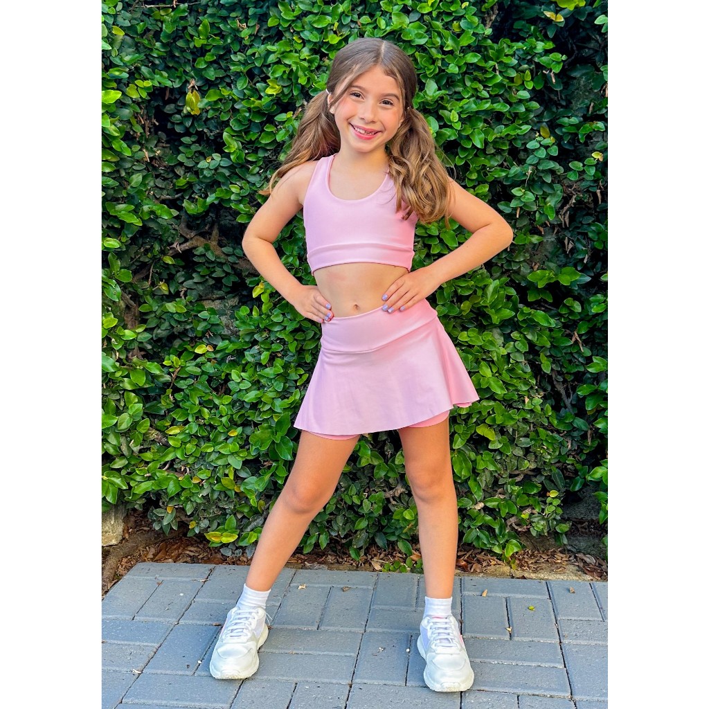 Roupa de Treino Menina Infantil Top e Short Saia Fitness em Oferta na Shopee