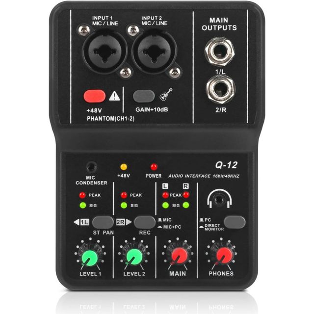 TEYUN Q-12 Interface de Áudio Placa de Som 2 Canais Placa De Som Mixer Mini Mesa de Som Mixer Profissional Para Estúdio