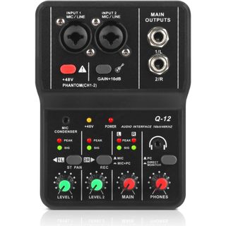 TEYUN Q-12 Interface de Áudio Placa de Som 2 Canais Placa De Som Mixer Mini Mesa de Som Mixer Profissional Para Estúdio