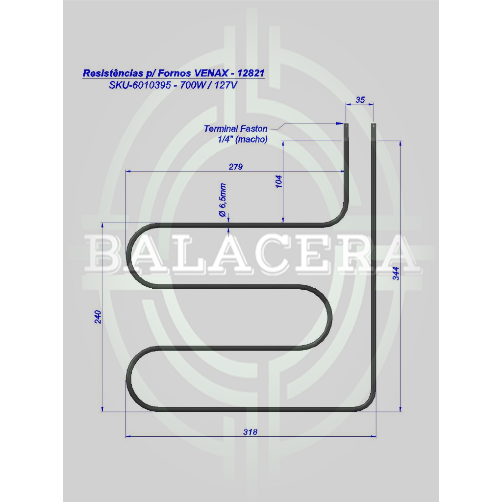Resistência "Tubular para Forno VENAX - SW 12821 - 700W