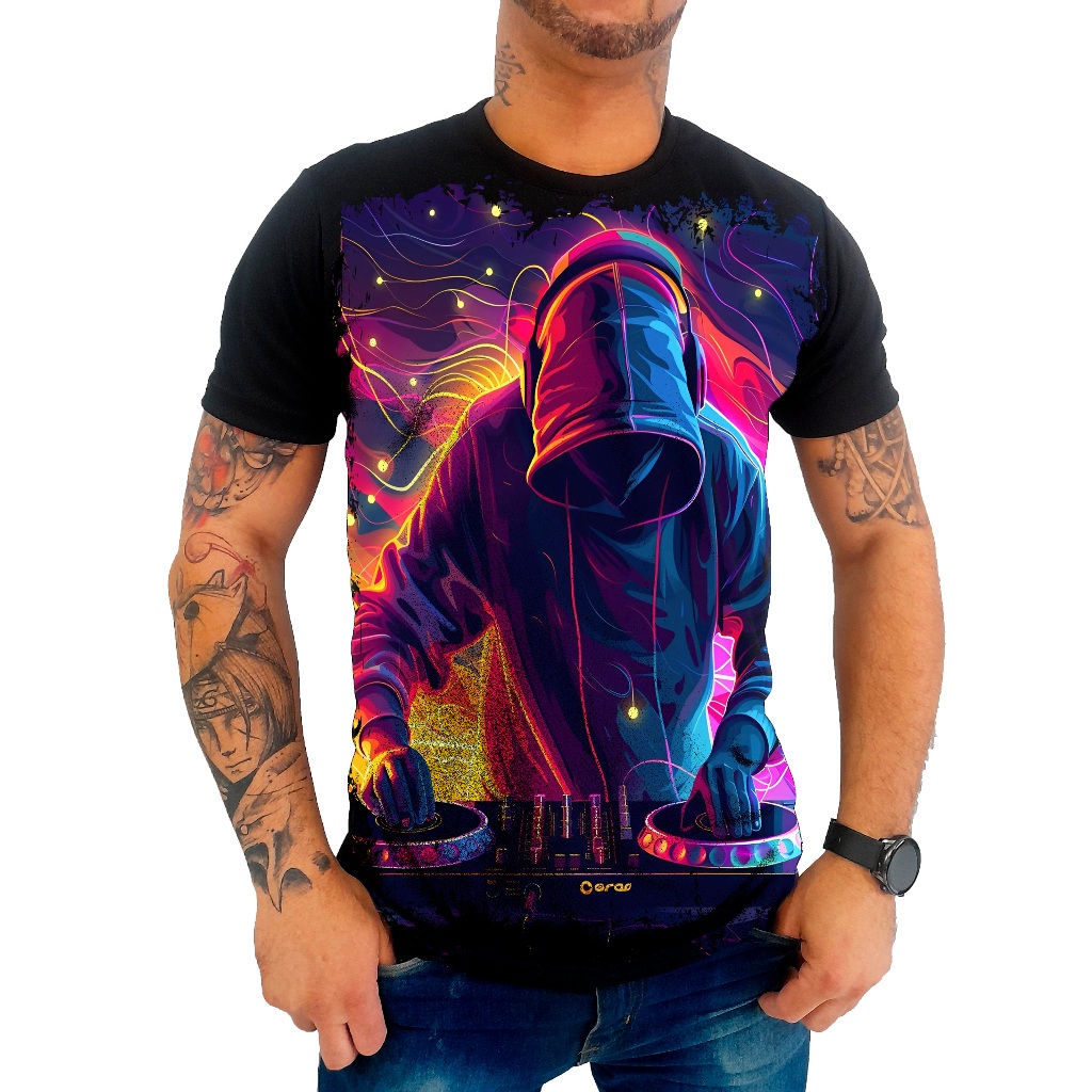 Camiseta Camisa Dj Music Musica Neon Eletronica Retro Masculina Infantil