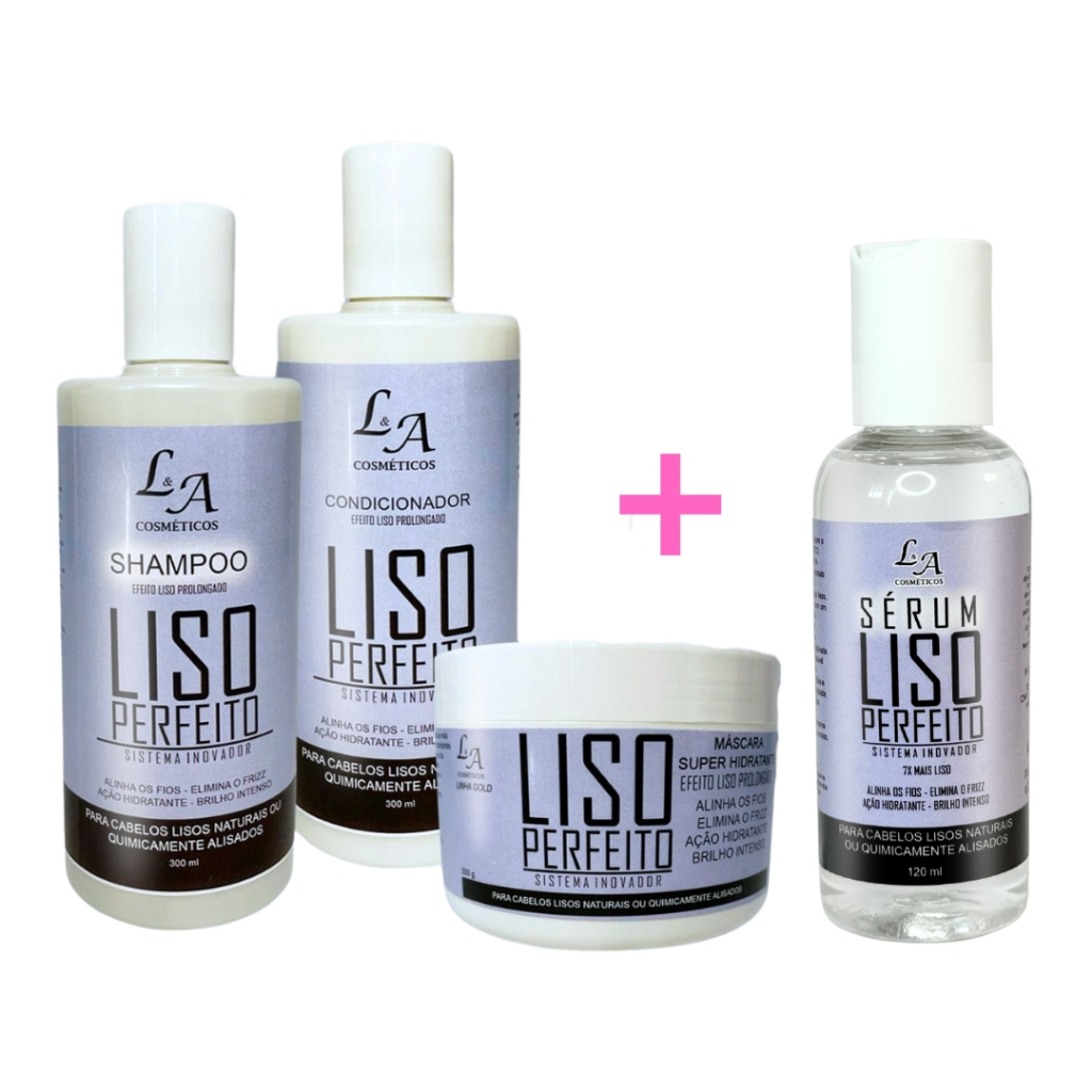 Combo Completo Liso Perfeito Shampoo Condicionador Máscara + Sérum Hidratante Efeito Progressiva
