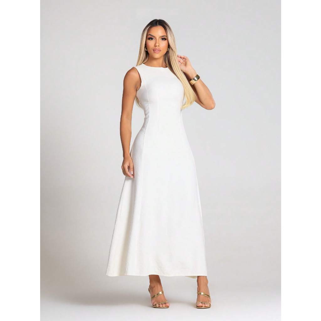 Vestido Longo Feminino Marrente Primavera Elegante Casual Vestido de Feriado  Não Passar R...