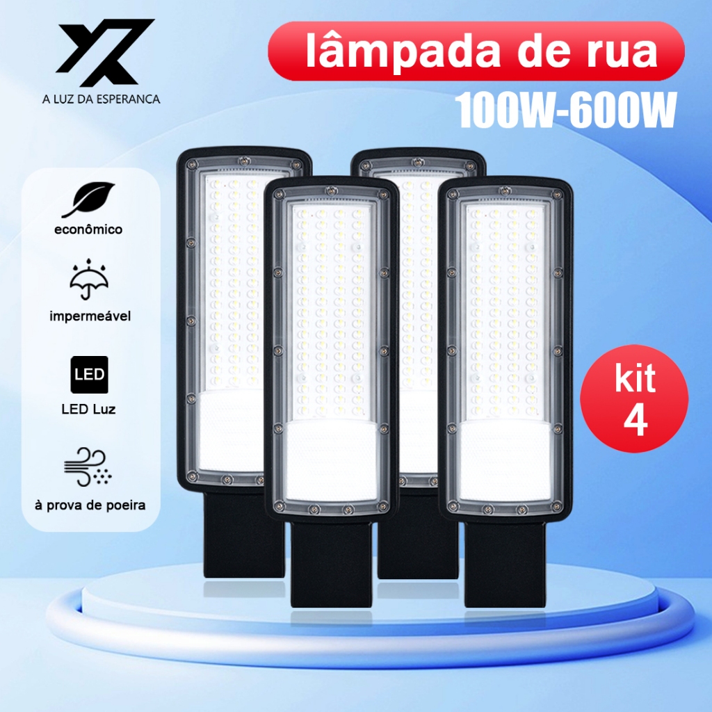 Kit 4 Iluminação Pública Luminaria Led Smd Rua Publica Poste 100W a 600W Prova Dagua IP66