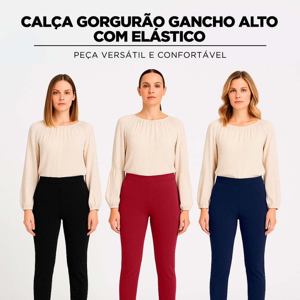 Calça Feminina Gorgurão Gancho Alto com elástico em Oferta na Shopee