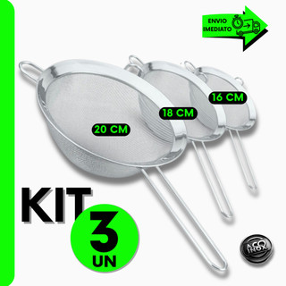 Combo 3 Peneiras em Aço Inox Profissional para Confeiteiros Cozinheiros e Padarias