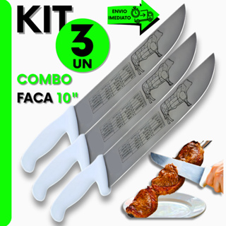 Kit 3/2/1 Unidade  Faca Cabo Branco 10" Em Aço Inox Açougueiro Profissional e Churrasqueiro Para Açougue e Cozinha em Oferta na Shopee