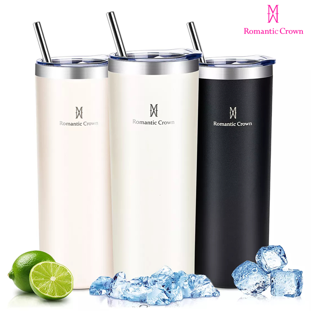 ROMANTIC CROWN Copo Térmico Inox 600ml com Tampa Hermética e Canudo Anti Vazamento de Aço ...