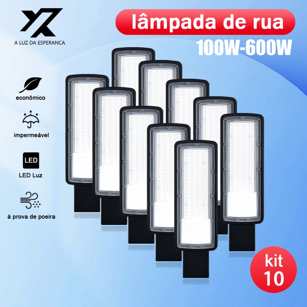 Kit 10 Iluminação Pública Luminaria Led Smd Rua Publica Poste 100W a 600W Prova Dagua IP66