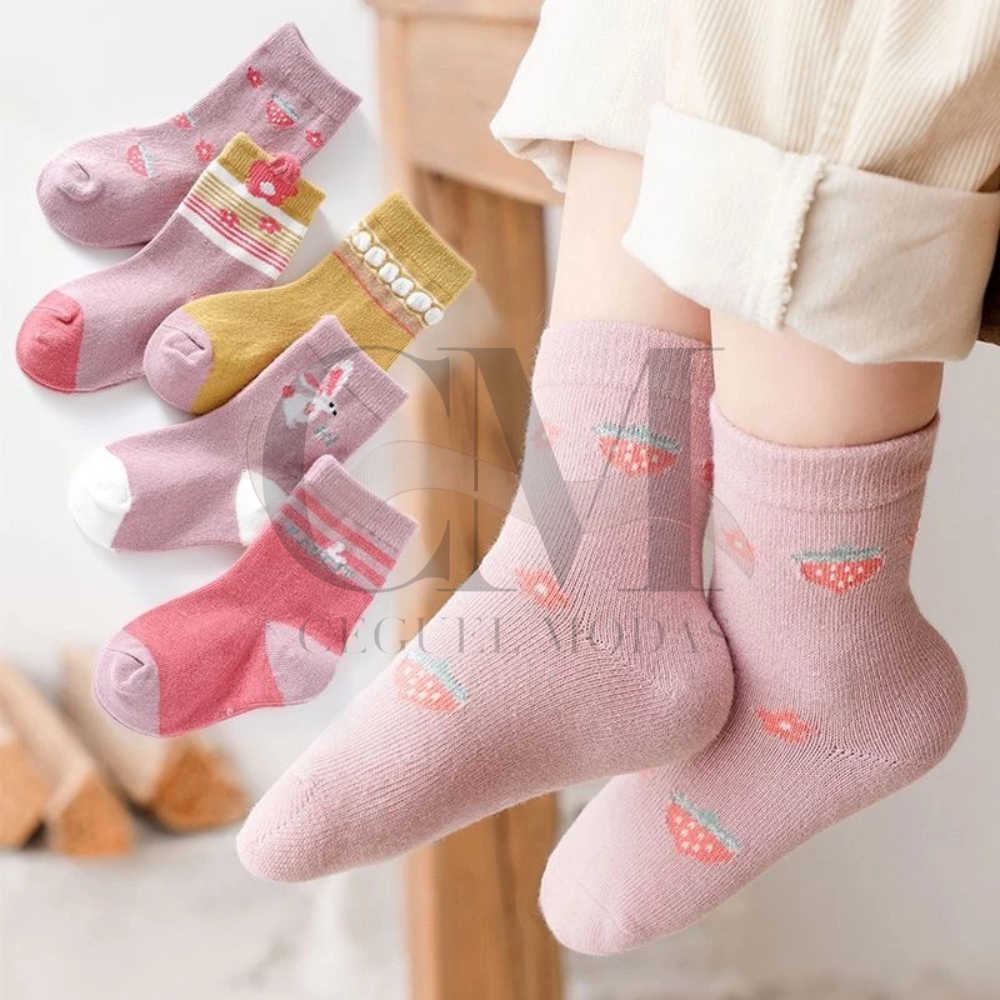 Kit 3 a 24 Pares de Meias Infantil Feminina com Estampada Meia Menina 0-10 ANOS