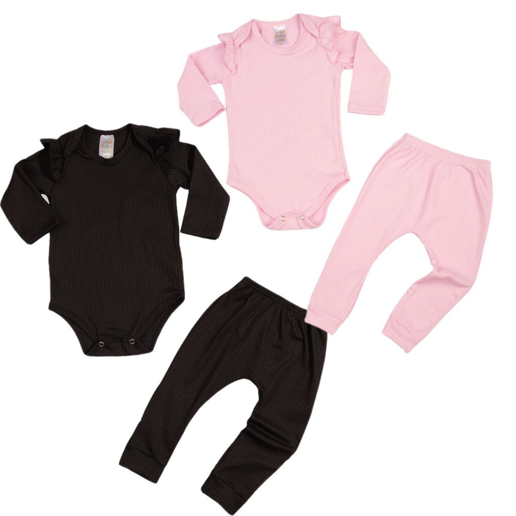 Conjunto 4 peças Menina 2 Body manga longa  com Babado 2 calça/mijão em Oferta na Shopee