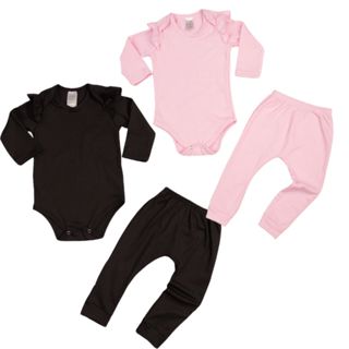 Conjunto 4 peças Menina 2 Body manga longa  com Babado 2 calça/mijão em Oferta na Shopee