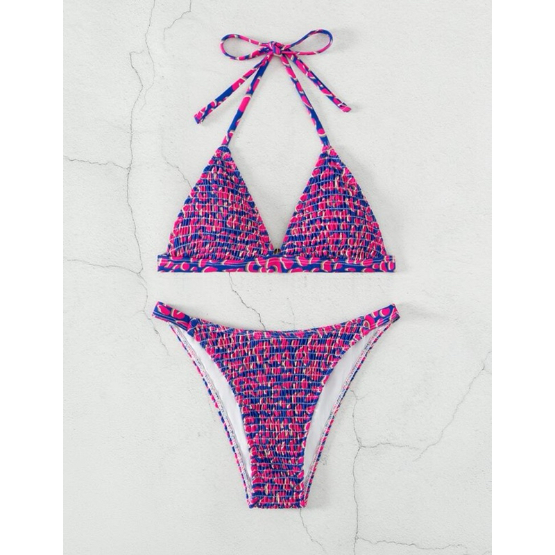 Conjunto de Bikini de verão com babados e estampa completa, parte superior de amarrar