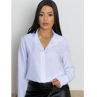 Camisa blusa social/feminina/manga longa/de 8 botões/em/tecido/liso/crepinho em Oferta na Shopee