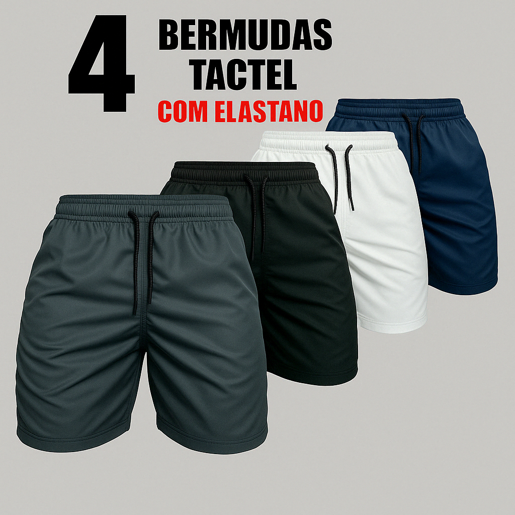 Short Masculino Kit com 4 bermuda Tactel Premium com elastano