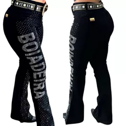 Calça Country Flare Jeans Feminina Boiadeira Cintura Alta com Brilhos Luxo Rodeio Cavalgada