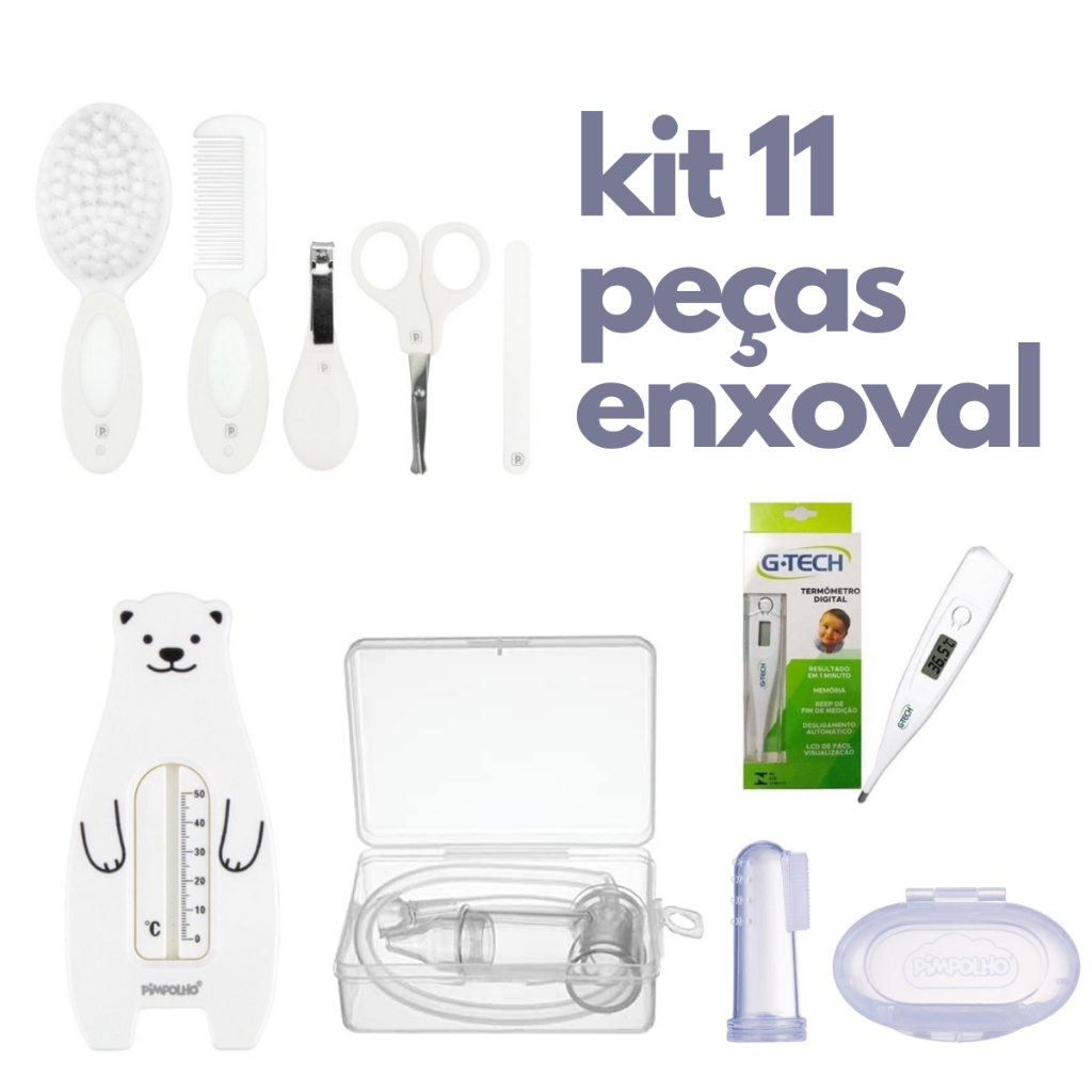 Kit Higiene bebê 11 peças completo Neutro Pimpolho Chá Revelação