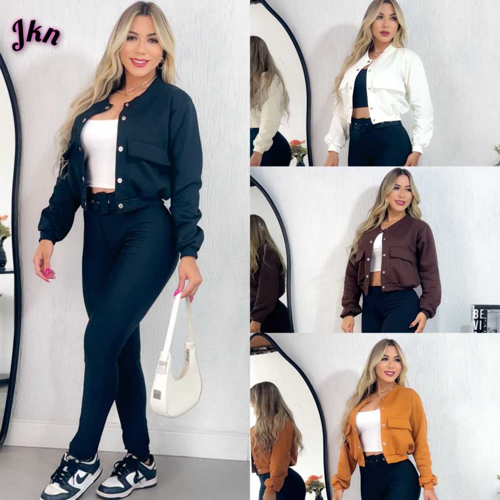 Jaqueta casual Femenina moleton cargo manga caida Bomber Blogueira Inverno