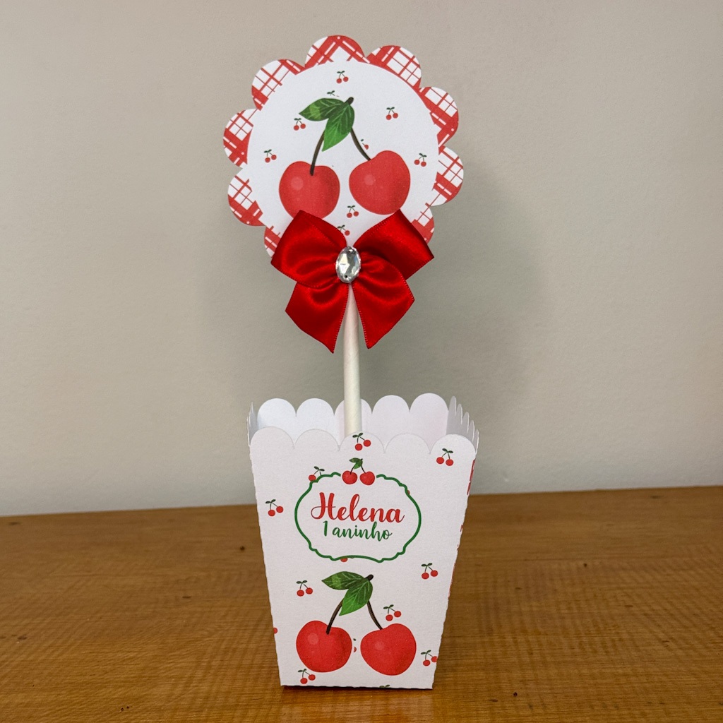 Kit de Centro de mesa Cerejinha Personalizado | Arranjo Cachepô Lembrancinha Festa