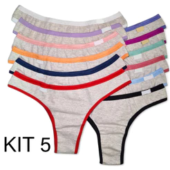 Kit 5 Calcinhas Fio Dental Algodão Cotton Básica Confortável Lingerie Feminina Kelly