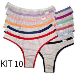 Kit 10 Calcinhas Fio Dental Algodão Cotton Básica Confortável Lingerie Feminina Kelly
