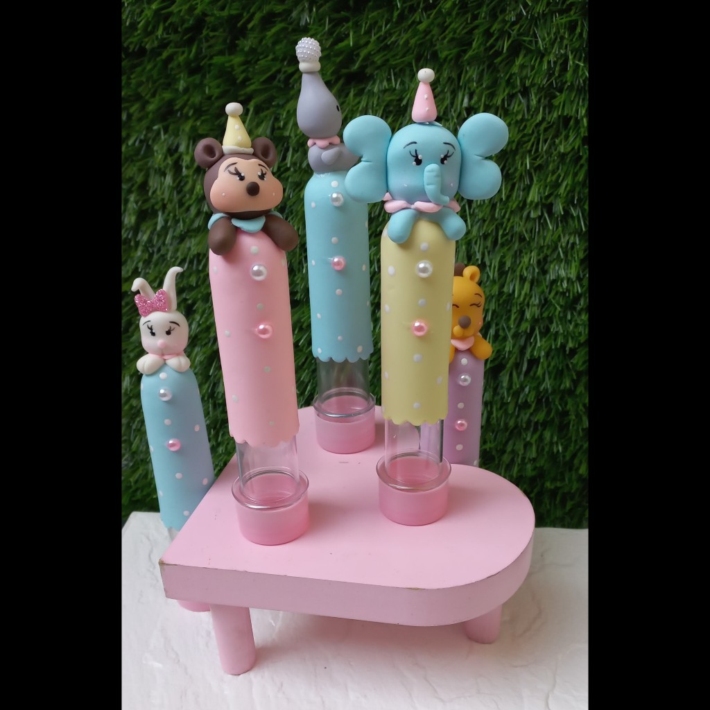 5 tubetes circo rosa animais em biscuit Envio em 15 dias úteis em Oferta na Shopee