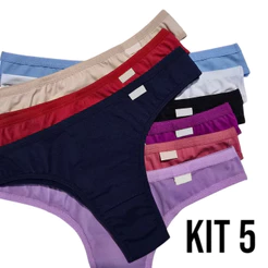 Kit 5 Calcinhas Poliamida Lingerie Feminina Confortável Básica Dia a Dia Elisa