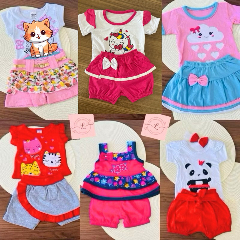 kit 4 a 10 peças roupa para bebê menina/feminina blusa e shorts roupinha infantil conjunto menina