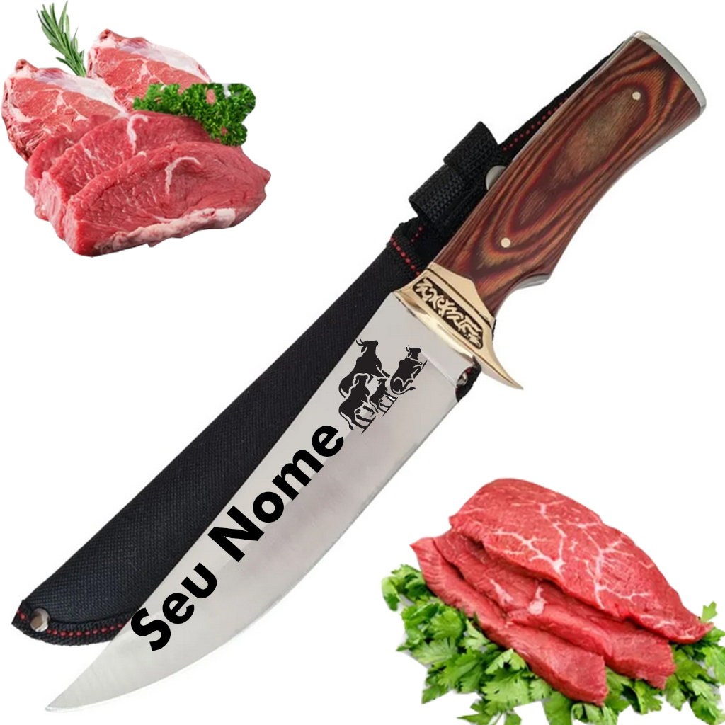 Faca De Caça Pesca Churrasco Luxo Personalizada com seu Nome Gravado em Oferta na Shopee
